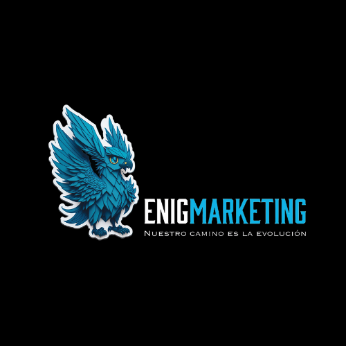 Logo de Enigmarketing en blanco y azul.